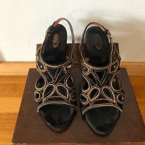 Orange and black sandals